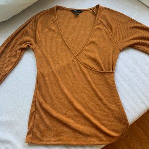 Mustard yellow long sleeve ripped cross breasted top